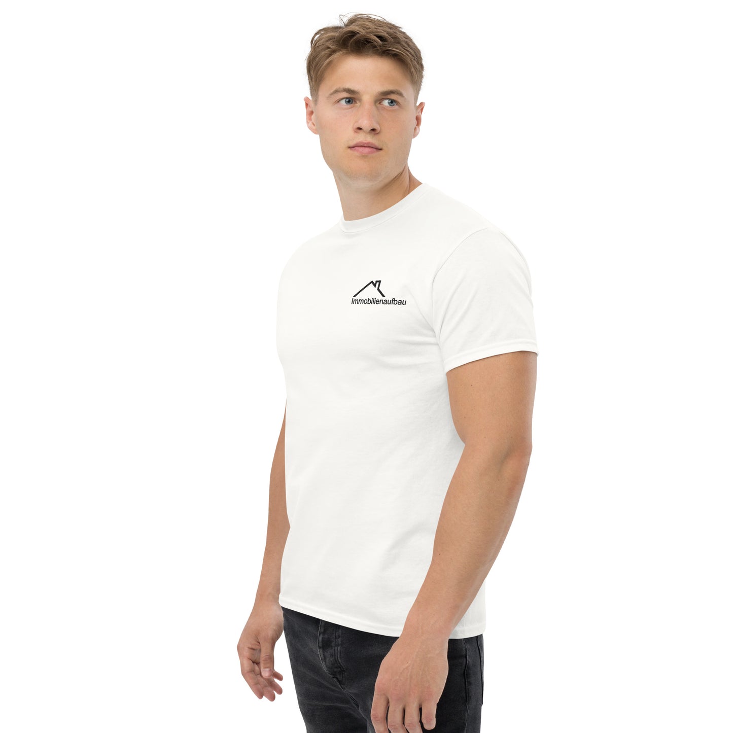 Klassisches Herren-T-Shirt mit gesticktem Immobilienaufbau-Logo