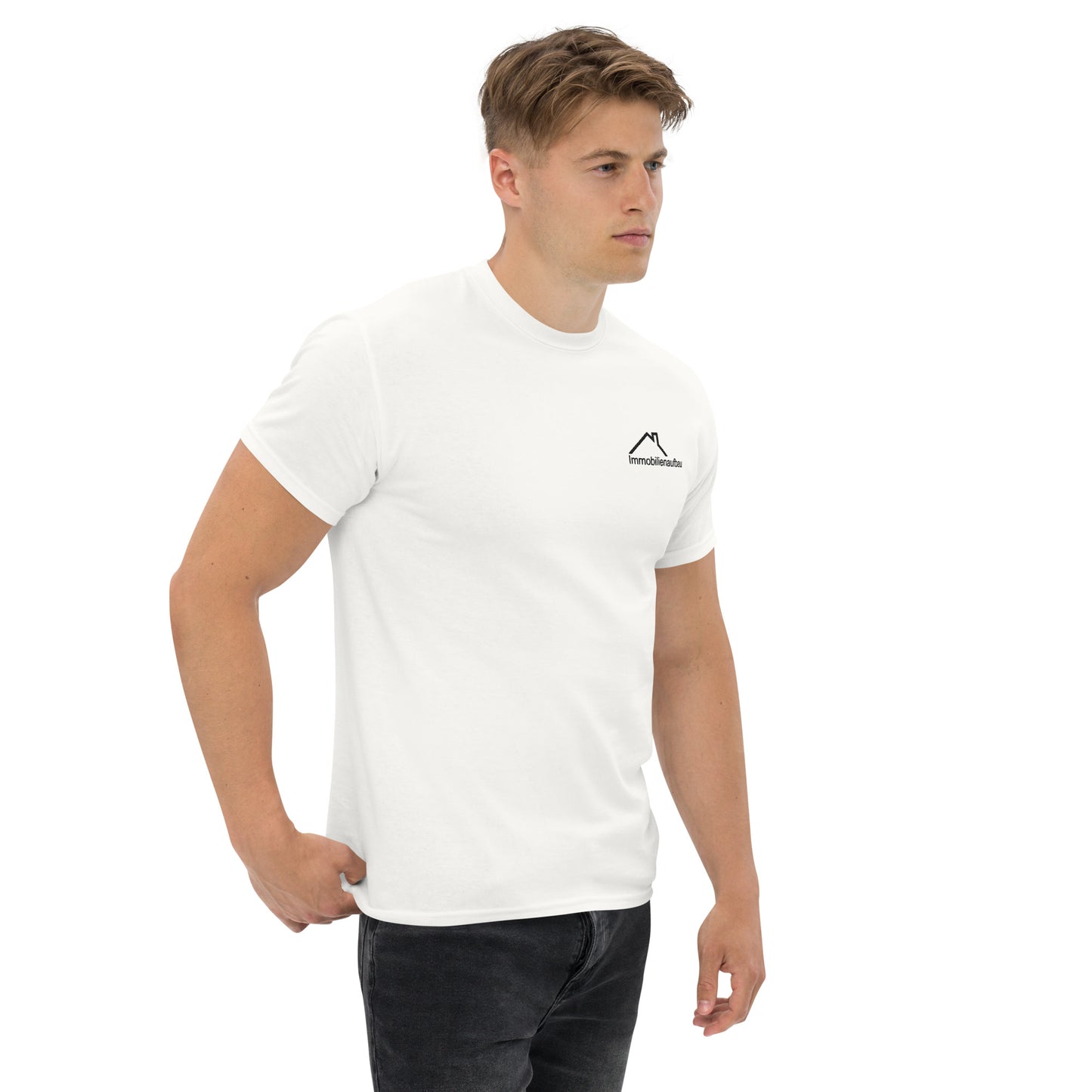 Klassisches Herren-T-Shirt mit gesticktem Immobilienaufbau-Logo