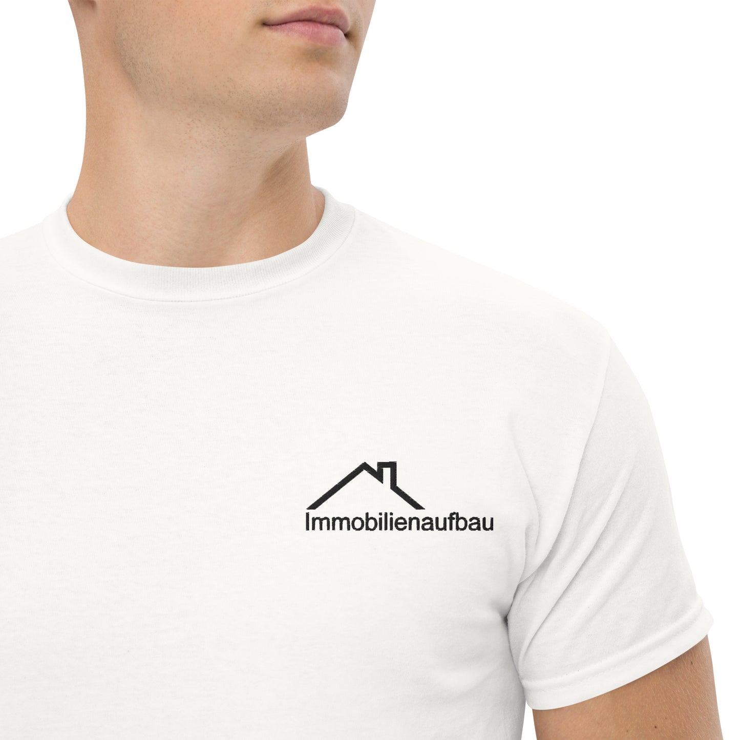 Klassisches Herren-T-Shirt mit gesticktem Immobilienaufbau-Logo