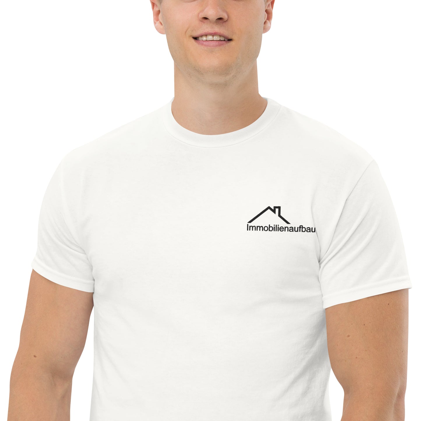 Klassisches Herren-T-Shirt mit gesticktem Immobilienaufbau-Logo